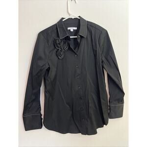 Chicos Button Up Shirt Size 1 aka Small Floral Chain Accent